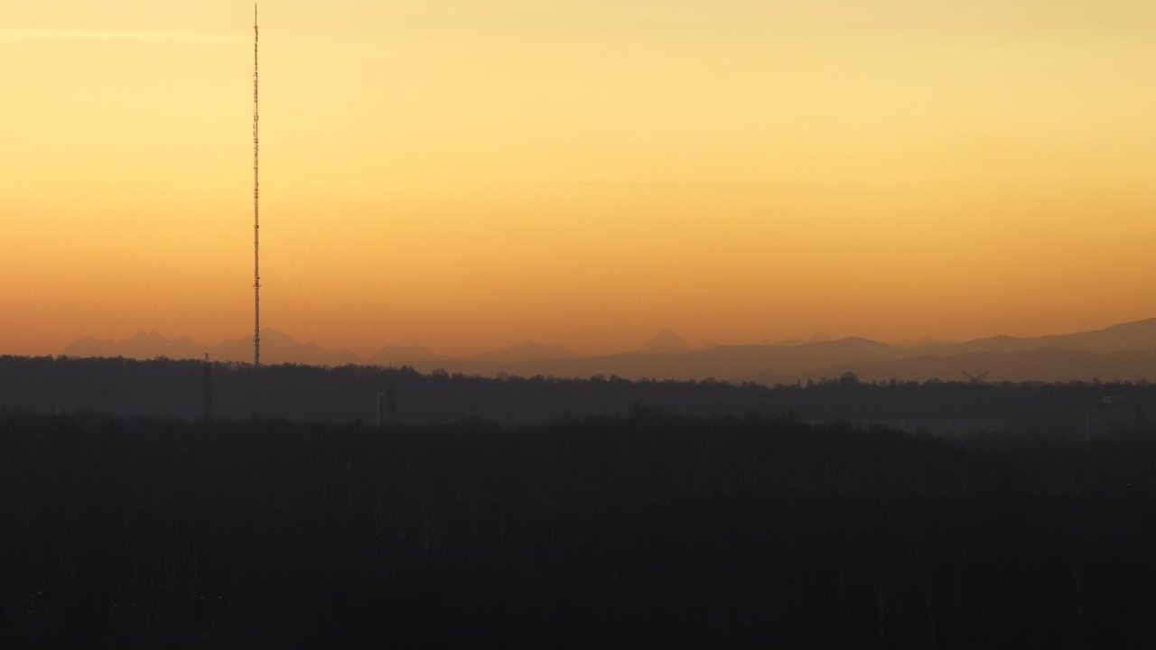 Sunrise, Tatra mountains seen from Katowice, Poland