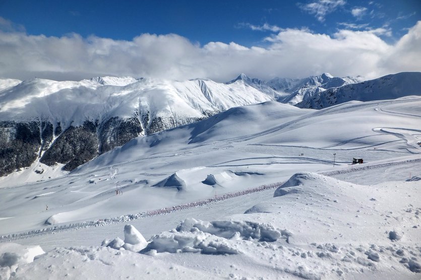 Skiing on Mottolino Fun Mountain, Livigno, Italy