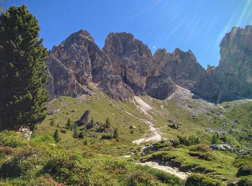 Trail 115 leading to Rifugio Fonda Savio in Dolomites.