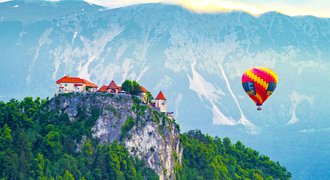 balloon over the lake Bled in Slovenia