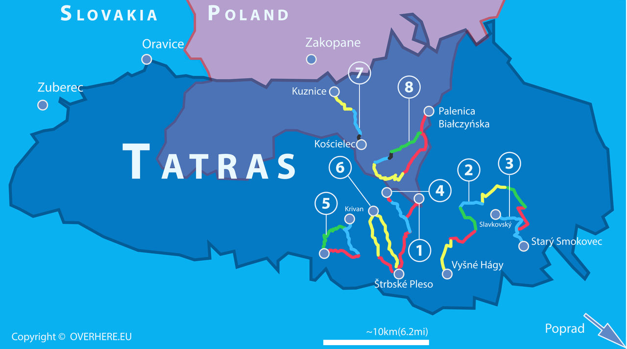 Map of hiking trails in Tatras