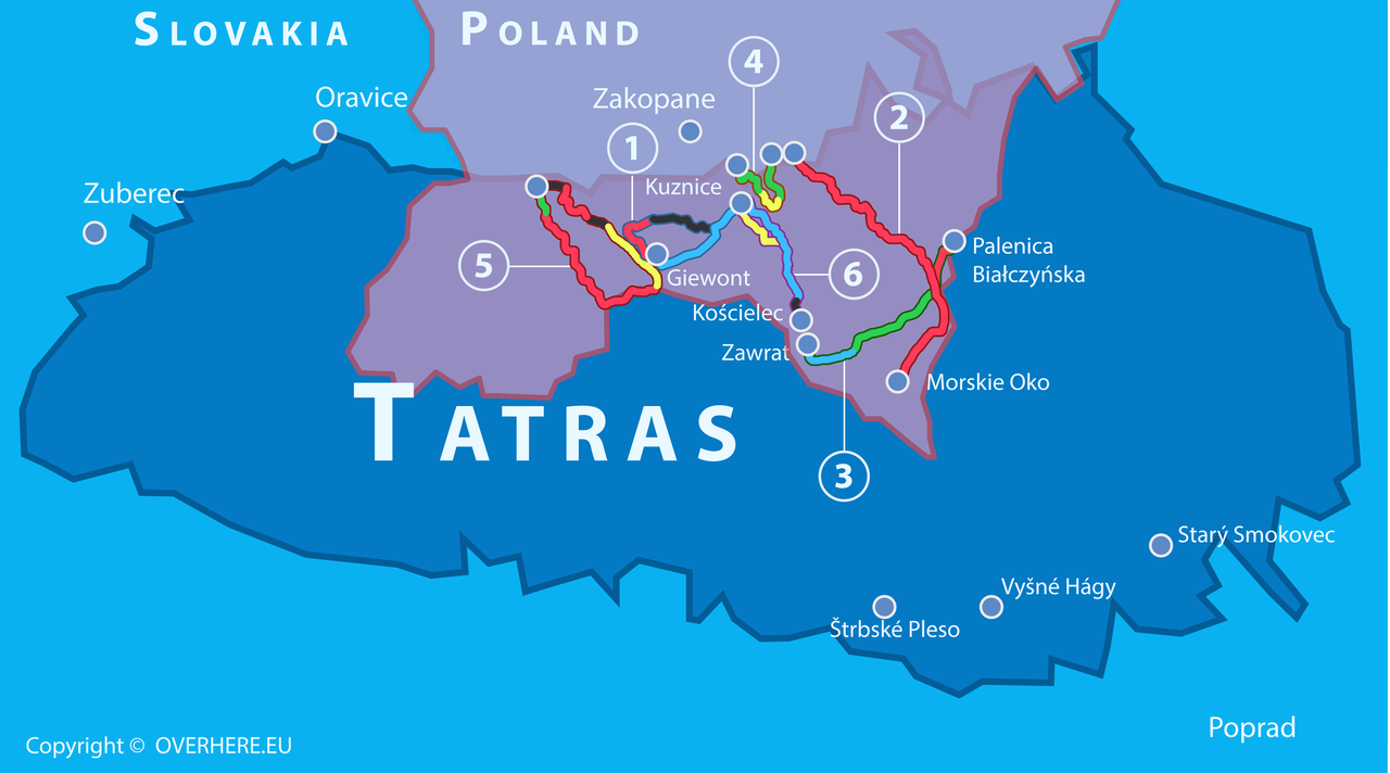 The map of hiking trials in tatras poland