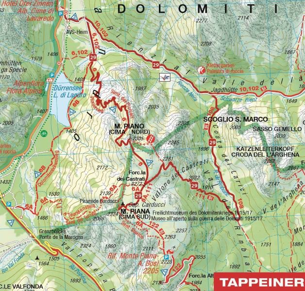Hiking trails on Monte Piana, Dolomites