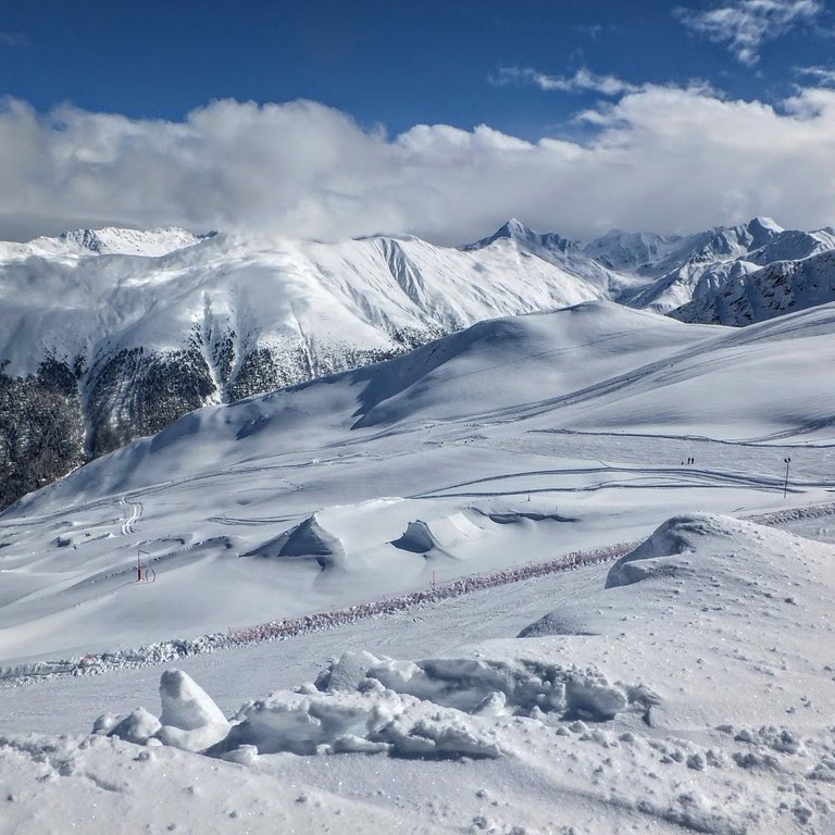 Skiing in italy Livigno Carosello montains slope