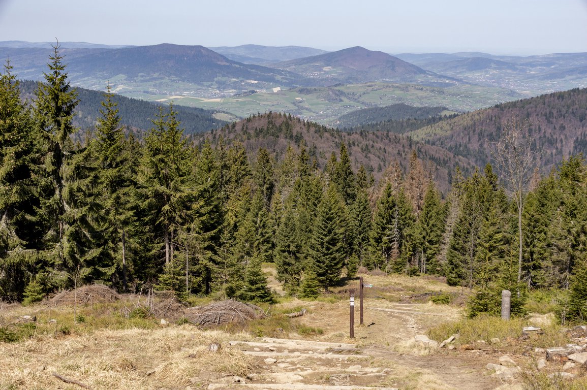 Hiking trail to Turbacz peak in Gorce mountains, Poland