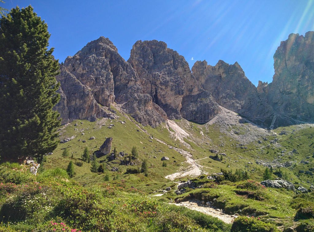 Trail 115 leading to Rifugio Fonda Savio in Dolomites.