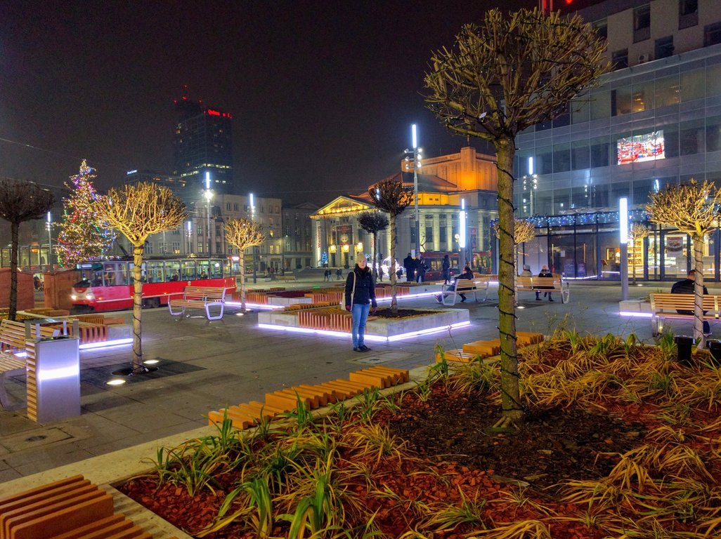 Katowice city centre at night, Poland